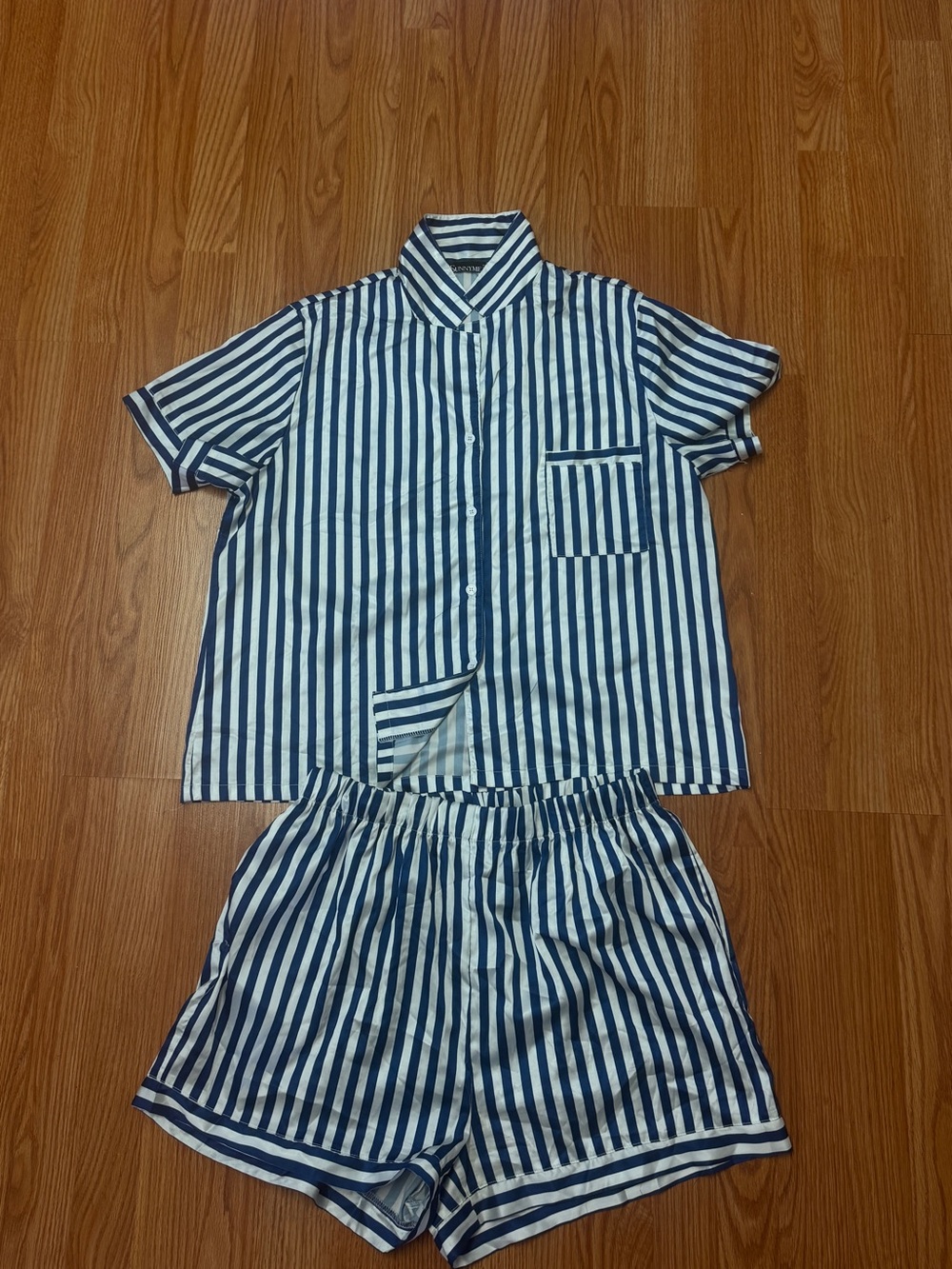 Navy and White Striped Short-Sleeve Pajama Set